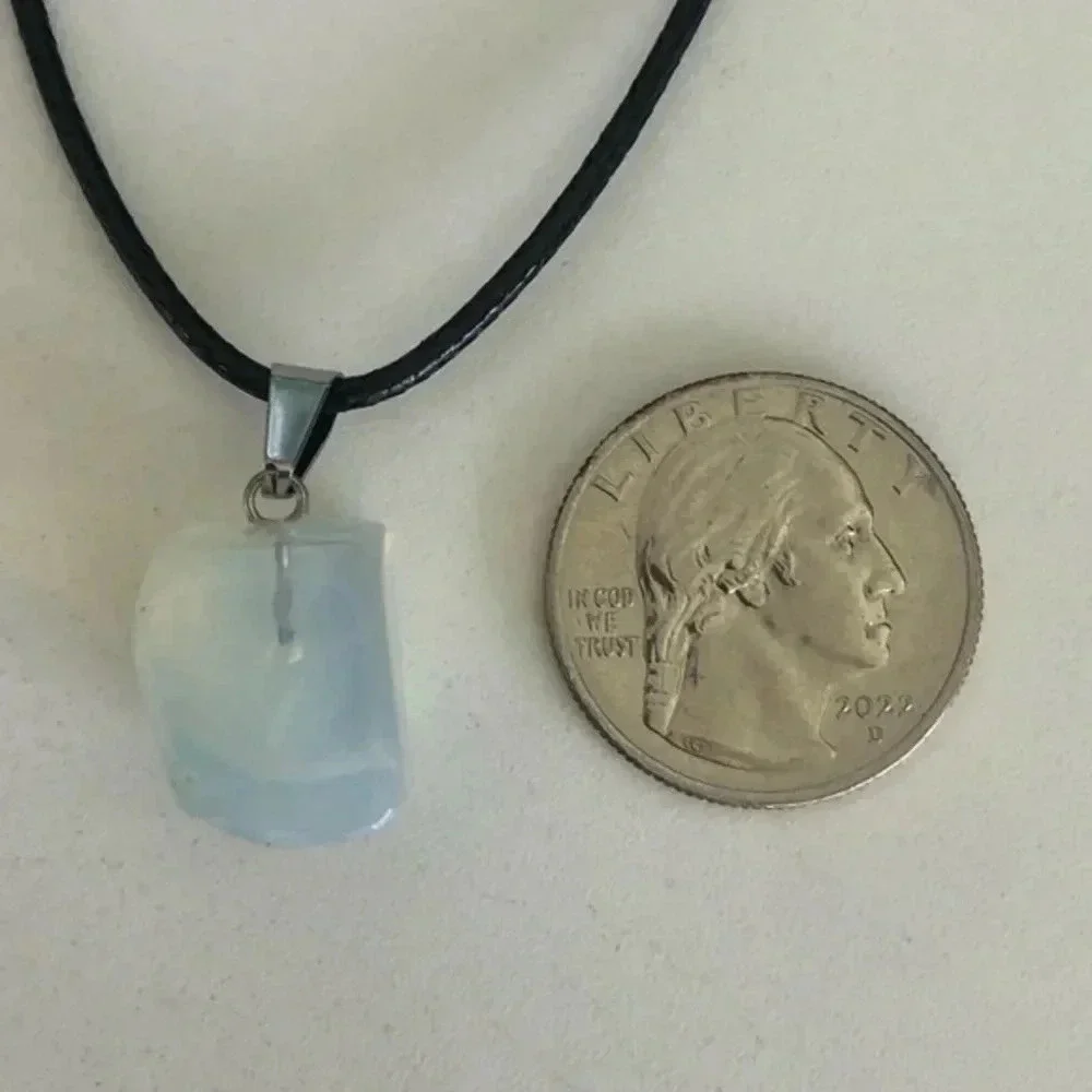 Milky Opalite Organic Cube Freeform Natural Braided Stainless Steel Necklace